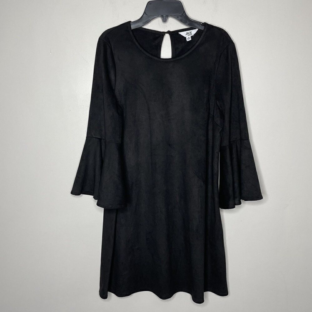 BB DAKOTA Dress Womens Small S Black Faux Suede Shift Bell Sleeve